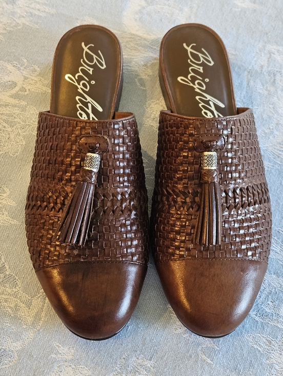 Brighton Shoes - Brighton Brown woven Leather Slip-On mule with block heel Size 10M NWOT
